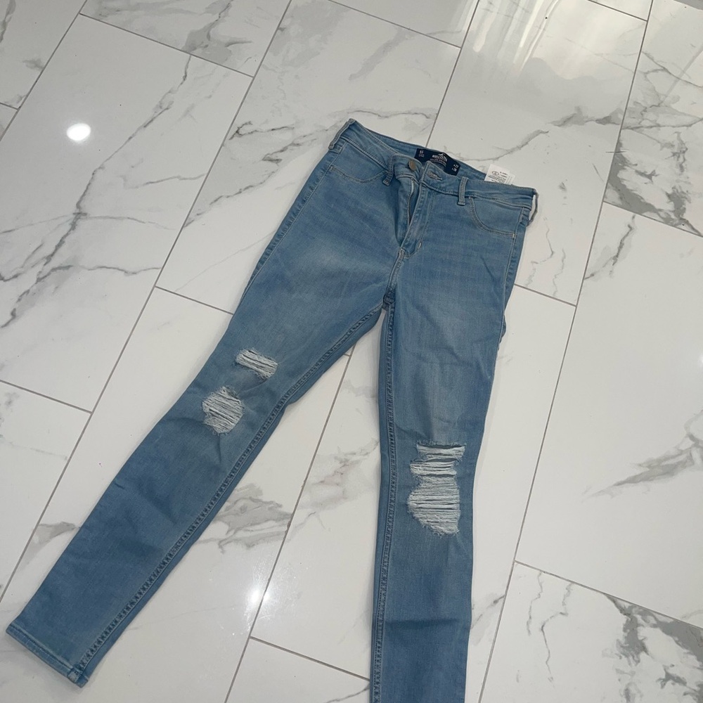 Hollister Blue Skinny Jeans with Distressed Details
